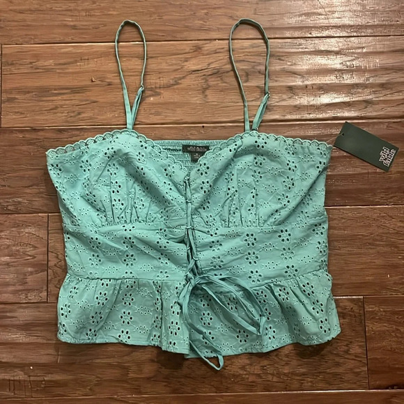 Wild Fable Teal Eyelet Tank Top - Picture 1 of 6